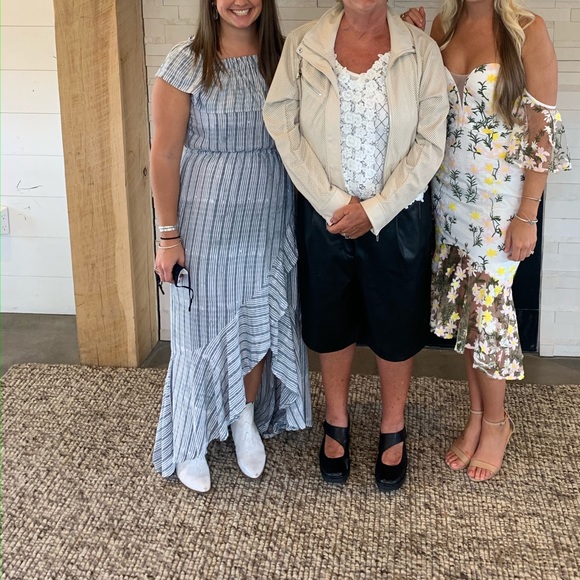 Blue and white off the shoulder ruffle maxi dress - Picture 2 of 5